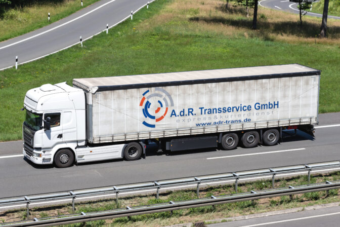 ENGELSKIRCHEN, GERMANY - JUNE 24, 2020: Scania truck with A.d.R.